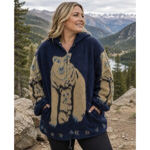 Inca Imports Alpaca Wool Full Zip Hoodie Artisan Jacket Bear mama & cub Size XL